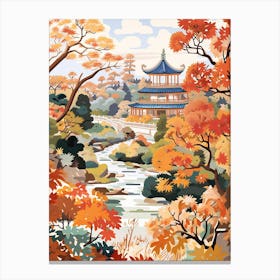 Summer Palace, China In Autumn Fall Illustration 2 Canvas Print