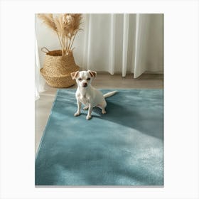 Dog In A Blue Rug. Generated AI. Art Print Canvas Print