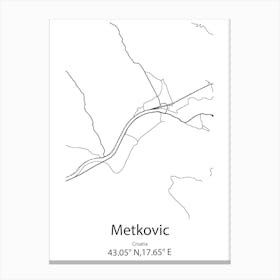 Metkovic,Croatia Minimalist Map Canvas Print