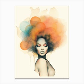 Retro Watercolour Afro Portrait 2 Canvas Print