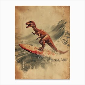 Vintage Oviraptor Dinosaur On A Surf Board   2 Canvas Print