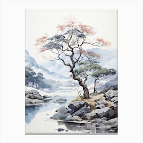 Kamikochi In Nagano, Japanese Brush Painting, Ukiyo E, Minimal 4 Canvas Print