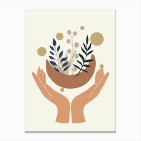 Hand Holding A Bowl Of Plants Canvas Print