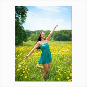 Adult Woman Basking In The Warmth Of The Golden Summer Sun Carefree And Relaxed In A Lush Park Sett (1) Canvas Print