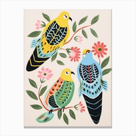 Folk Style Bird Painting Budgerigar 3 Canvas Print