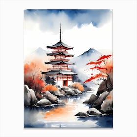 Watercolor Japanese Landscape Painting (4) Canvas Print
