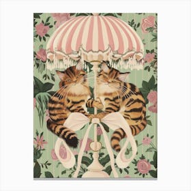 Kittens Bows Retro Illustration Cute Animal Botanical Plants Tropical Canvas Print