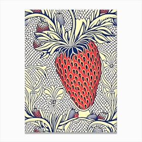 A Single Strawberry, Fruit, William Morris Style Canvas Print
