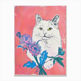 Cute Ragdoll Cat With Flowers Illustration 4 Canvas Print