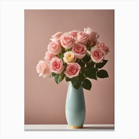 A Vase Of Pink Roses 43 Canvas Print