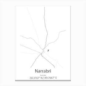 Narrabri,Australia Minimalist Map Canvas Print