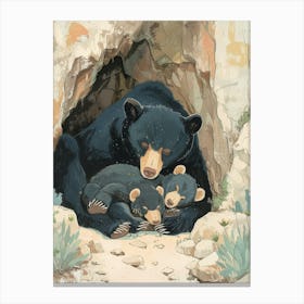 American Black Bear Family Sleeping In A Cave Storybook Illustration 2 Canvas Print