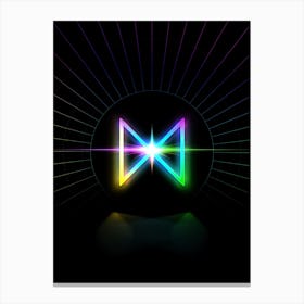 Neon Geometric Glyph in Candy Blue and Pink with Rainbow Sparkle on Black n.0185 Canvas Print