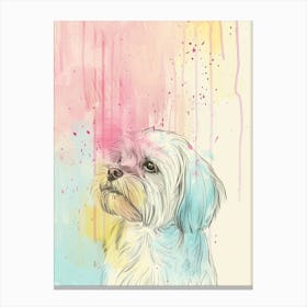 Maltese Dog Pastel Line Illustration  1 Canvas Print