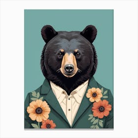 Floral Black Bear Portrait In A Suit (1) Canvas Print