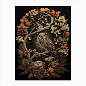 Owl Woodcut - Owls In The Forest Canvas Print