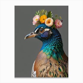 Pheasant With Flowers Canvas Print