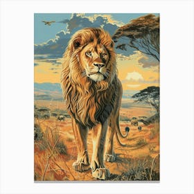 Barbary Lion Relief Illustration Savana 1 Canvas Print