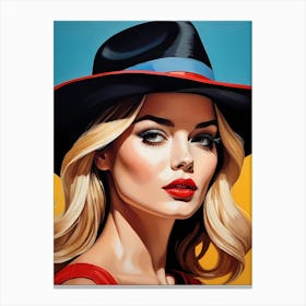 Woman Portrait With Hat Pop Art (117) Canvas Print