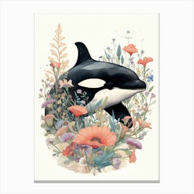 Orca Whale And Flowers 3 Canvas Print