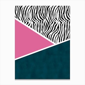 Teal and Pink Zebra Geometric Block Art Canvas Print