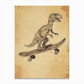 Vintage Troodon Dinosaur On A Skateboard 1 Canvas Print