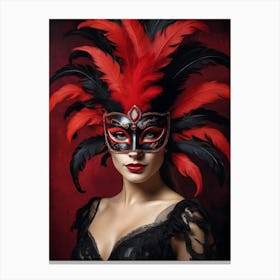 A Woman In A Carnival Mask, Red And Black (12) Canvas Print