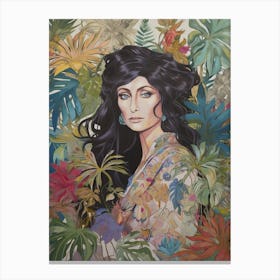 Floral Handpainted Portrait Of Cher 2 Canvas Print