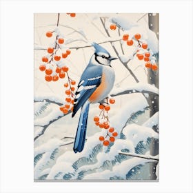 Winter Bird Painting Blue Jay 1 Canvas Print