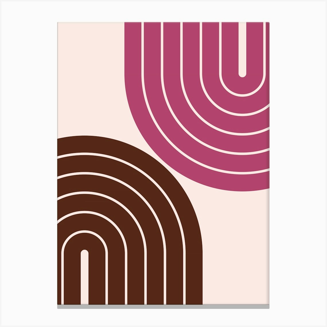 Midcentury Modern Geometric Rainbow Ivvii In Raspberry Pink And Dark Chocolate 01 Canvas Print by NineFlorals