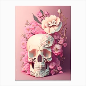 Skull With Intricate 2 Linework Pink Vintage Floral Canvas Print