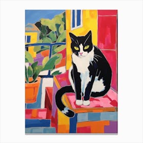 Painting Of A Cat In Athens Greece 1 Canvas Print