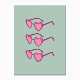 Green And Pink Heart Sunglasses Canvas Print