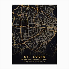 St Louis Missouri USA Black and Gold Map Canvas Print