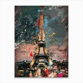 The Eiffel Tower Reimagined Through The Lens Of Action Painting, With Bold, Slashing Strokes And Drips Of Paint Creating A Turbulent Atmosphere, As If The Tower Is Emerging From A Creative Storm, Set In The Heart Of A Blurred Paris Canvas Print