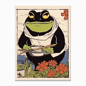 Frog Eating Ramen,  Matsumoto Hoji Inspired Japanese 2 Canvas Print