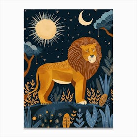 African Lion Night Hunt Illustration 4 Canvas Print