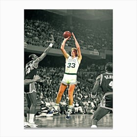 Larry Bird Of The Boston Celtics Shoots Over Kareem Abdul Jabbar Of The Los Angeles Lakers Canvas Print