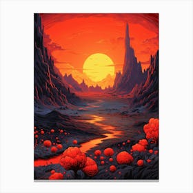 Volcanic Landscape Pixel Art 3 Canvas Print