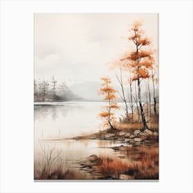 Lake In The Woods In Autumn, Painting 55 Canvas Print
