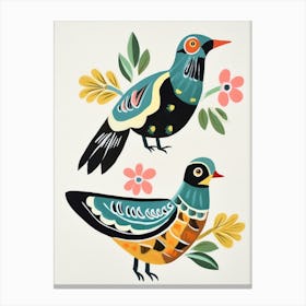 Folk Style Bird Painting Wood Duck 1 Canvas Print