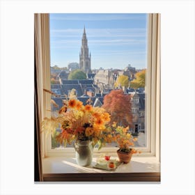Window View Of Brussels Belgium In Autumn Fall, Watercolour 3 Canvas Print