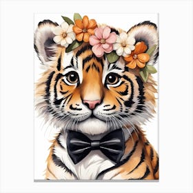 Baby Tiger Flower Crown Bowties Woodland Animal Nursery Decor (38) Canvas Print