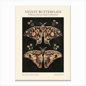 Velvet Butterflies Collection Nocturnal Butterfly William Morris Style Canvas Print