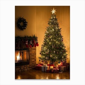 Christmas Tree Illuminated Season Home Background Holiday Merry Magic Fire Celebration Hou (36) Canvas Print