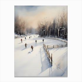 Rustic Winter Skating Rink Painting (4) Canvas Print