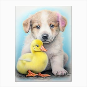 Duckling & A Puppy Illustration Canvas Print