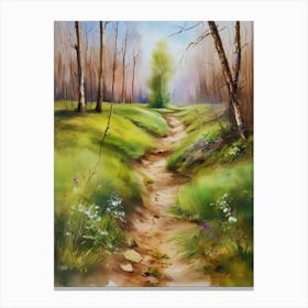 Path In The Woods.Canada's forests. Dirt path. Spring flowers. Forest trees. Artwork. Oil on canvas.10 Canvas Print