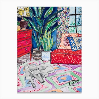 Greyhound In Matisse Inspired Interior Canvas Print