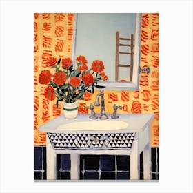 Bathroom Vanity Painting With A Marigold Bouquet 2 Canvas Print